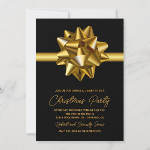 Christmas Gold Bow Party Invitation