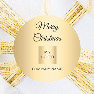 Christmas gold business logo classic round sticker