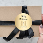 Christmas gold business logo classic round sticker<br><div class="desc">A stylish faux gold looking background.  Personalise and add your business,  company logo and a text.  Text: Merry Christmas written with a modern hand letteres style script.</div>
