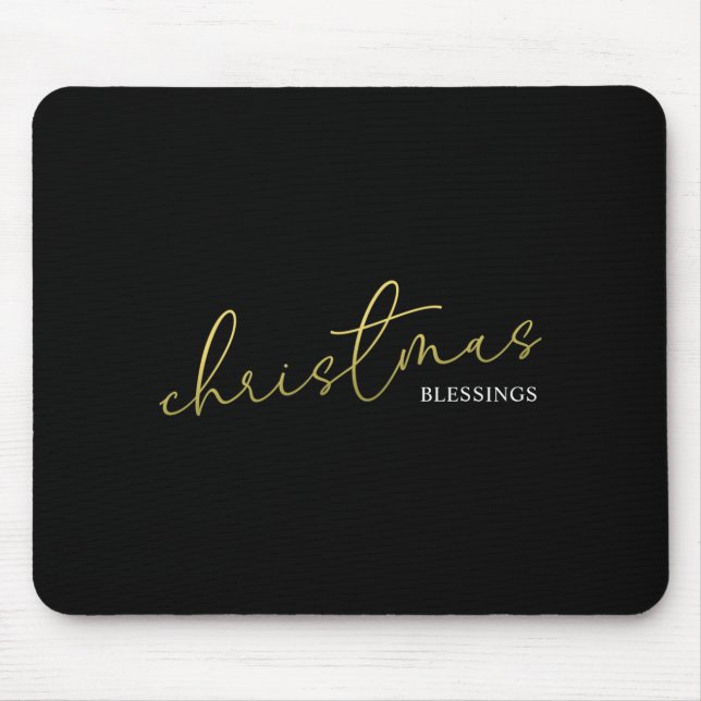 Christmas Gold Calligraphy Script Modern Blessings Mouse Pad (Front)