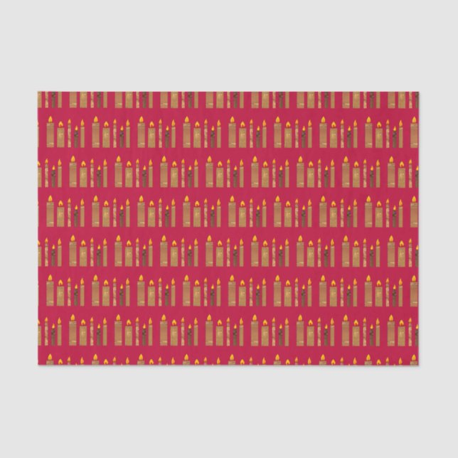 Christmas gold candle collage art pattern on red tissue paper (Front)