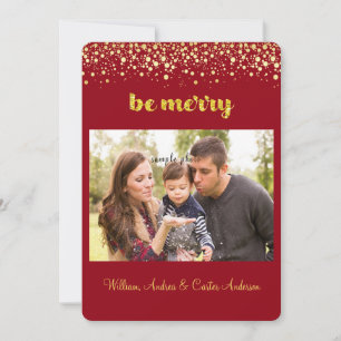 Christmas, Gold Confetti, Custom Photo Holiday Card