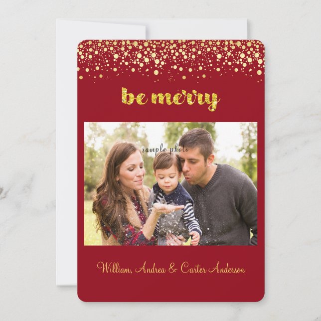 Christmas, Gold Confetti, Custom Photo Holiday Card (Front)