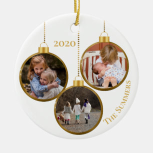 Christmas Gold Custom Photo Family Template Ceramic Ornament