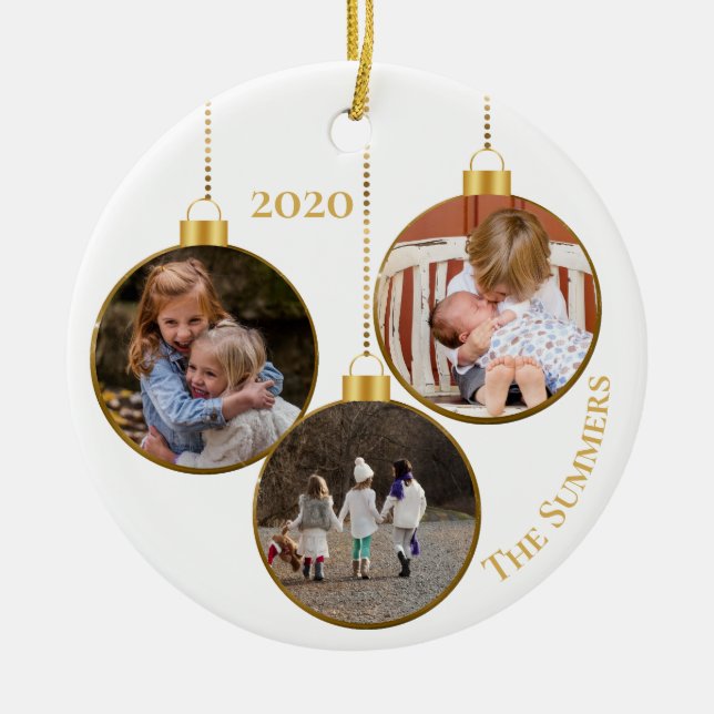 Christmas Gold Custom Photo Family Template Ceramic Ornament (Front)