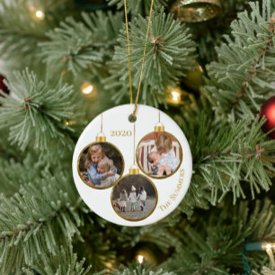 Christmas Gold Custom Photo Family Template Ceramic Ornament