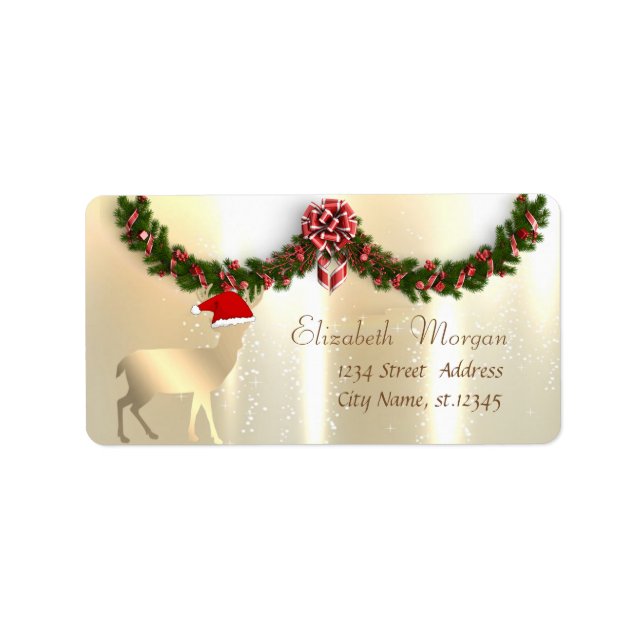 Christmas Gold Deer  With Santa Hat Label (Front)