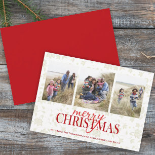 Christmas Gold Elegant Floral Holiday 3 Photo Card