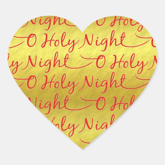 Christmas Gold Foil Holy Night Typography Heart Sticker (Front)