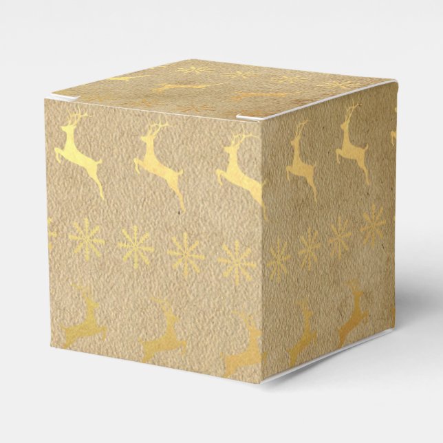 Christmas Gold Foil Reindeer and Snowflake Favour Box (Front Side)