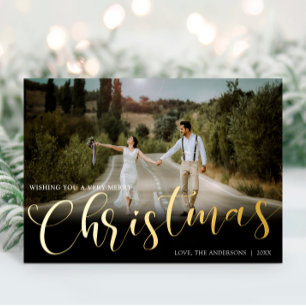 Christmas gold foil script elegant simple photo holiday card
