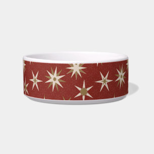  Christmas Gold Geo Stars - on red pattern. Bowl
