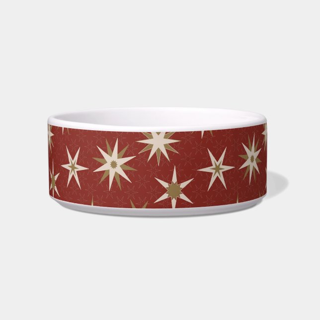 Christmas Gold Geo Stars - on red pattern. Bowl (Front)