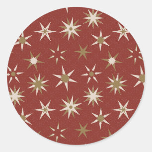 Christmas Gold Geo Stars - on red pattern. Classic Round Sticker