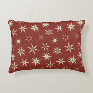 Christmas Gold Geo Stars - on red pattern. Decorative Cushion