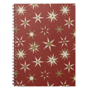 Christmas Gold Geo Stars - on red pattern. Notebook