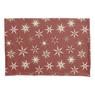 Christmas Gold Geo Stars - on red pattern. Pillowcase