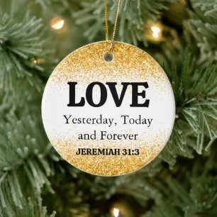 Christmas Gold Glitter Bible Verse Love Ceramic Ornament