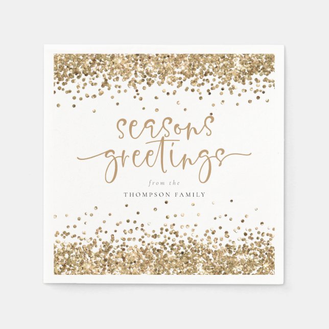 Christmas Gold Glitter Name Seasons Greetings Napkin (Front)