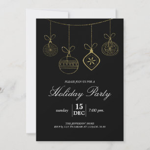 Christmas Gold Glitter Ornaments Holiday Party Invitation