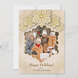 Christmas Gold Glitter Snowflake Photo Holiday Card