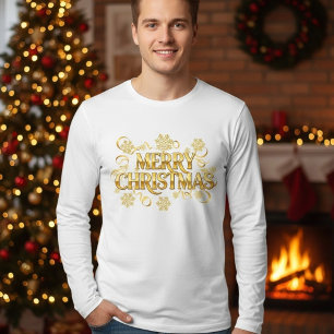 Christmas Gold Glitter Snowflakes Script T-Shirt