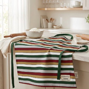 Christmas Gold Green Red Silver And White Stripes  Apron