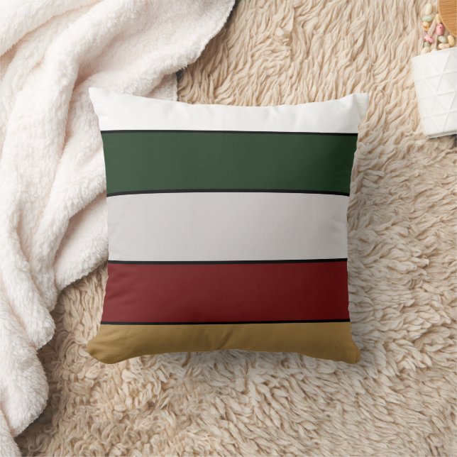 Christmas Gold Green Red Silver And White Stripes  Cushion (Blanket)