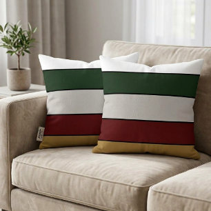 Christmas Gold Green Red Silver And White Stripes Cushion