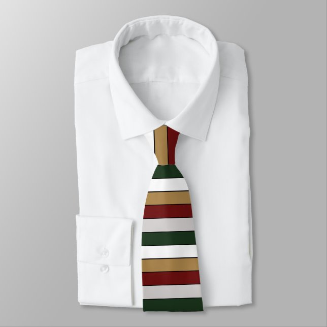 Christmas Gold Green Red Silver And White Stripes  Tie (Tied)
