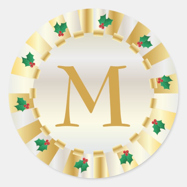 Christmas Gold Holly Monogram Envelope Seal (Front)