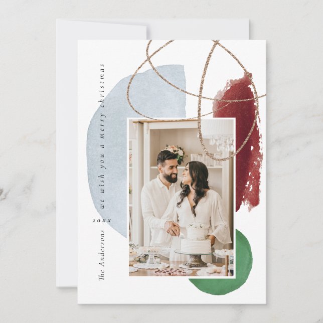 Christmas Gold Modern Geometric Photo Holiday Card (Front)