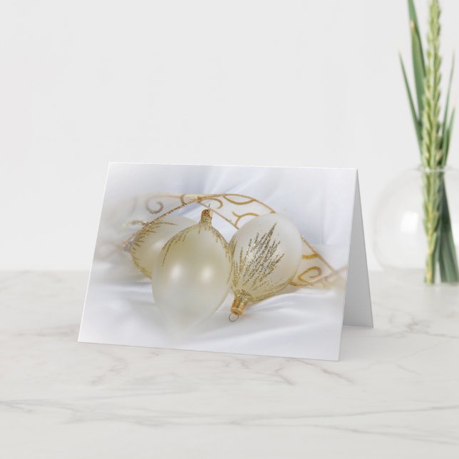 Christmas Gold Ornaments on Satin Holiday Card (Front)