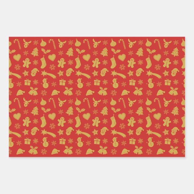 Christmas gold pattern wrapping paper sheet (Front)