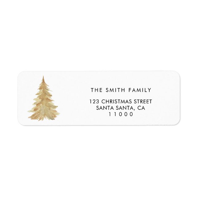 Christmas gold pine tree Return Address Envelope Label (Front)