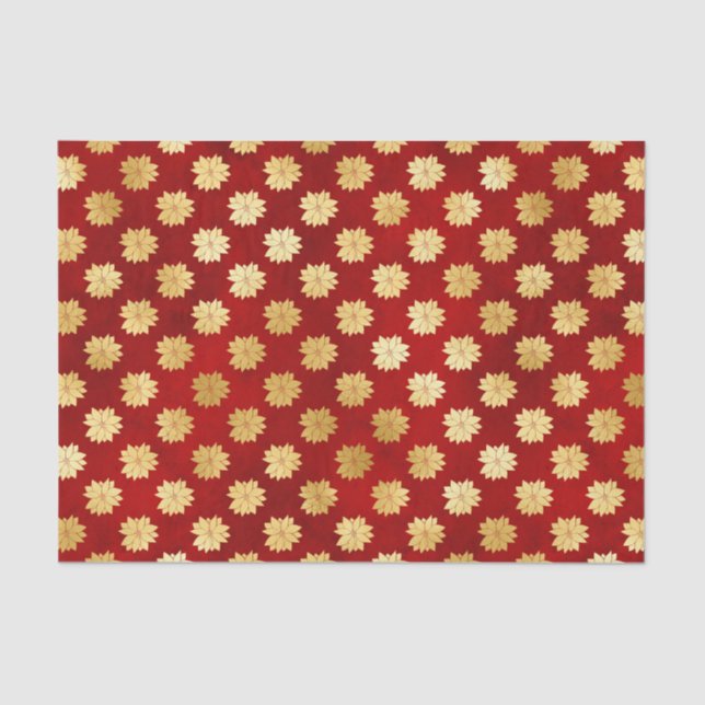 Christmas Gold Poinsettias on Red Tissue Paper (Front)