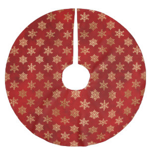 Christmas gold red cute snowflakes pattern elegant brushed polyester tree skirt
