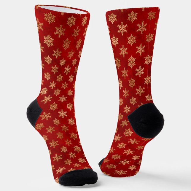 Christmas gold red cute snowflakes pattern elegant socks (Angled)