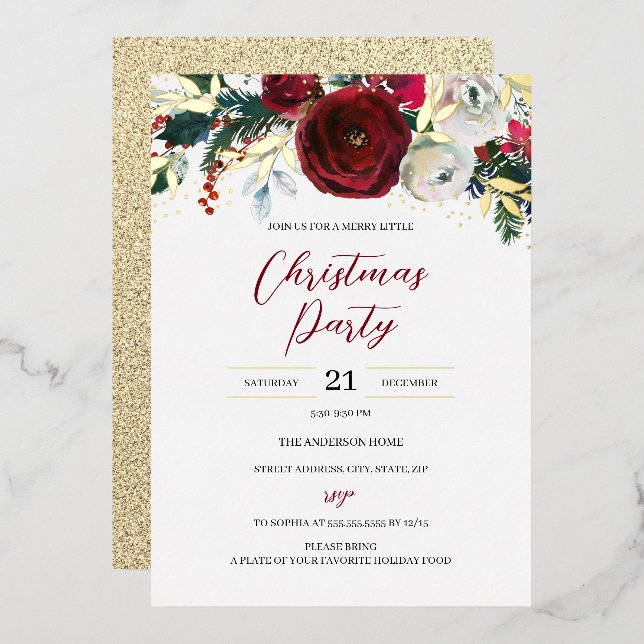 Christmas Gold Red Festive Foliage Party  (Front/Back)