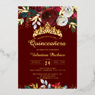 Christmas Gold Red Festive Foliage Quinceanera 