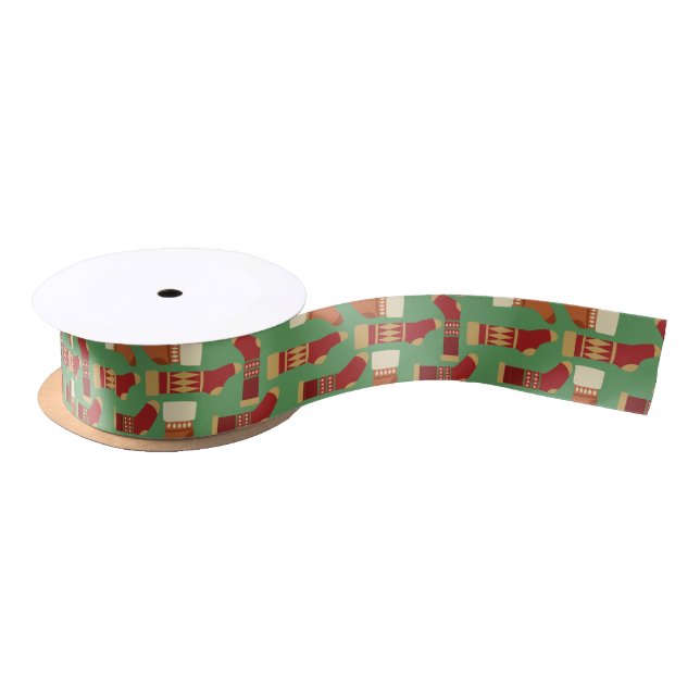 Christmas Gold, Red, Green Socks    Satin Ribbon (Spool)