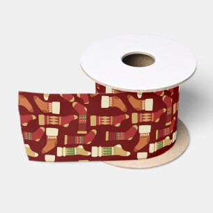 Christmas Gold, Red, Green Socks Satin Ribbon