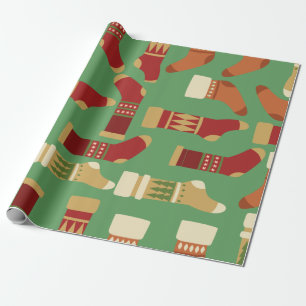 Christmas Gold, Red, Green Socks   Wrapping Paper