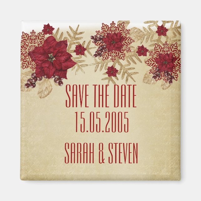 Christmas Gold/Red Star Save the date Magnet (Front)