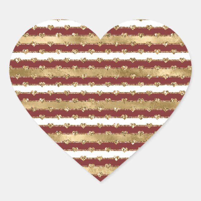 Christmas Gold Red White Stripes Glitter Hearts Heart Sticker (Front)