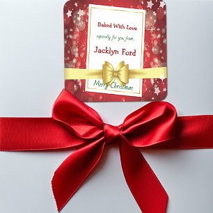 Christmas Gold Ribbon Bokeh Treats Square Sticker