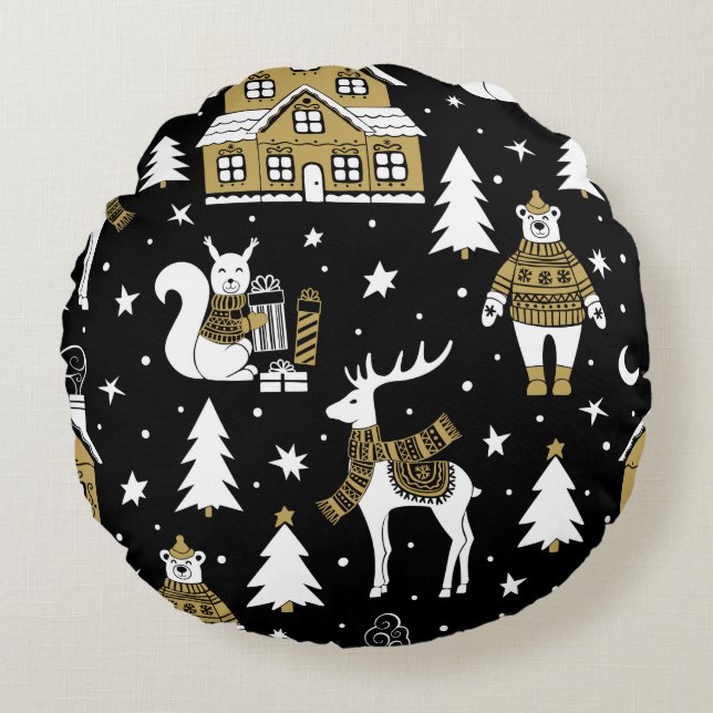 Christmas Gold Round Cushion (Front)