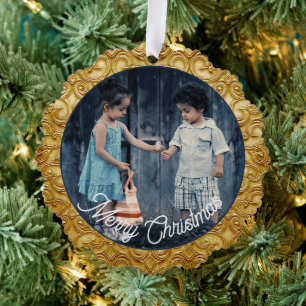 Christmas Gold Scrolled Photo Template Tree Decoration Card
