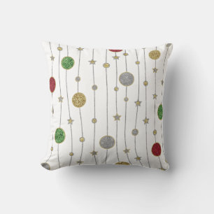 Christmas Gold Silver Red Green Glittery Stars Cushion