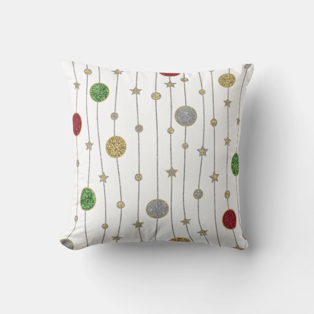 Christmas Gold Silver Red Green Glittery Stars Cushion (Front)